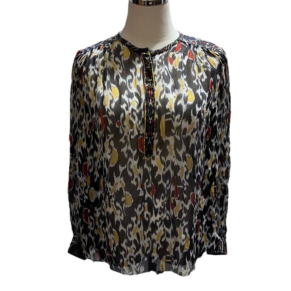 Isabel Marant Blouse Pilay Multi Printed Silk Sheer SZ 36/ US SM Long Sleeve Top